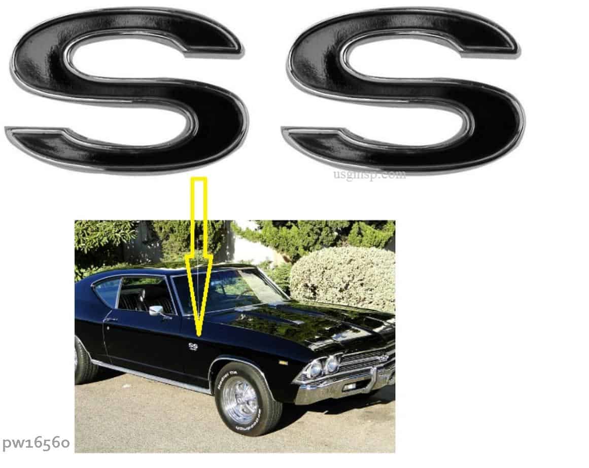 Emblem: "SS" Fender 69-72Chevelle ElC 69-72 Black / Chrome (set)